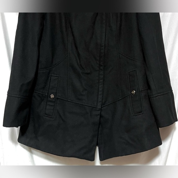 Steve Madden Long Black Wool Blend Coat | Jacket | Asymmetrical Zip Winter Fall - Picture 3 of 16